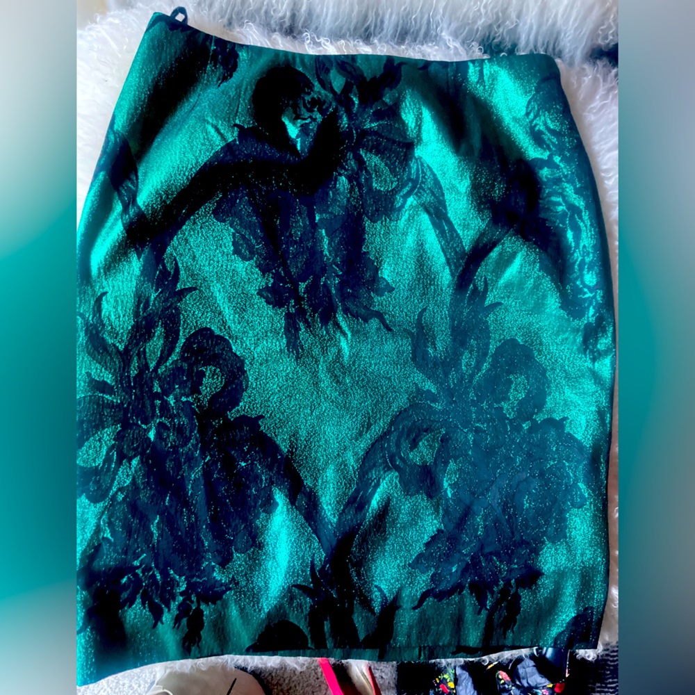 Vtg christmas Green Lame 80s Floral Velvet Flocked mini skirt metallic bows goth